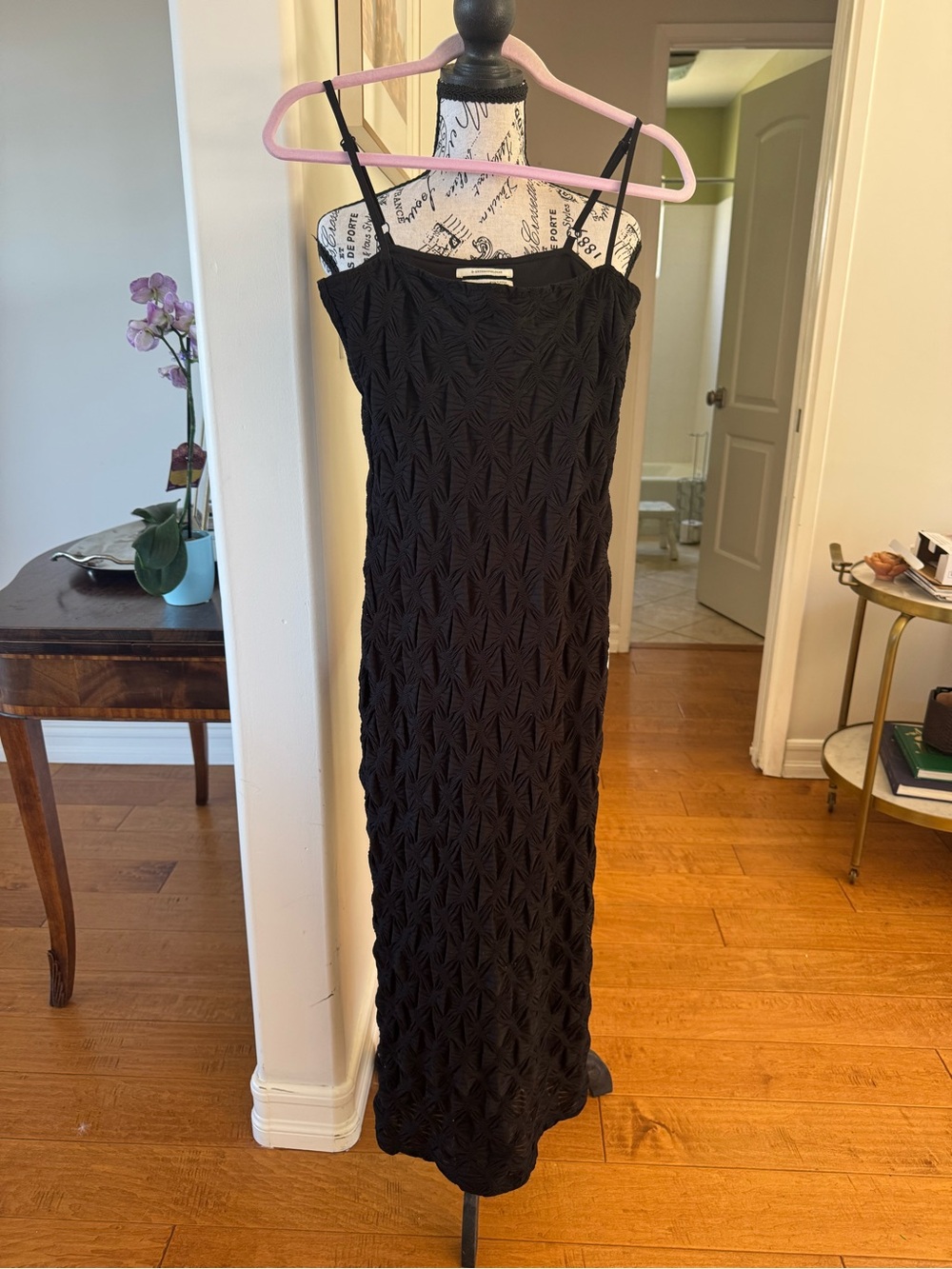 Anthropologie Black Textured Spaghetti-Strap dress